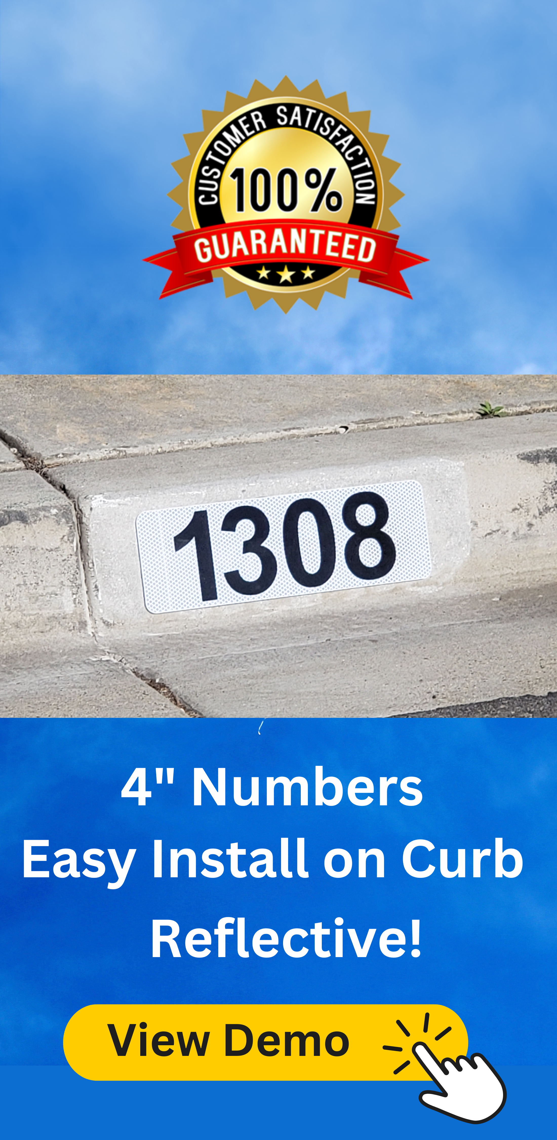 4 Numbers.Demo  - Reflective Curb Address Plaque